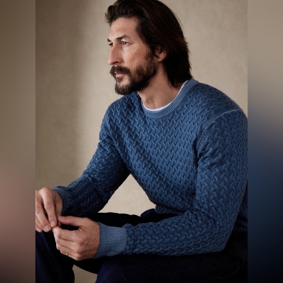 NWT! Banana Republic Clear Blue Sea Wool-Cashmere Cable Sweater - Size XL🩵 - Picture 1 of 6